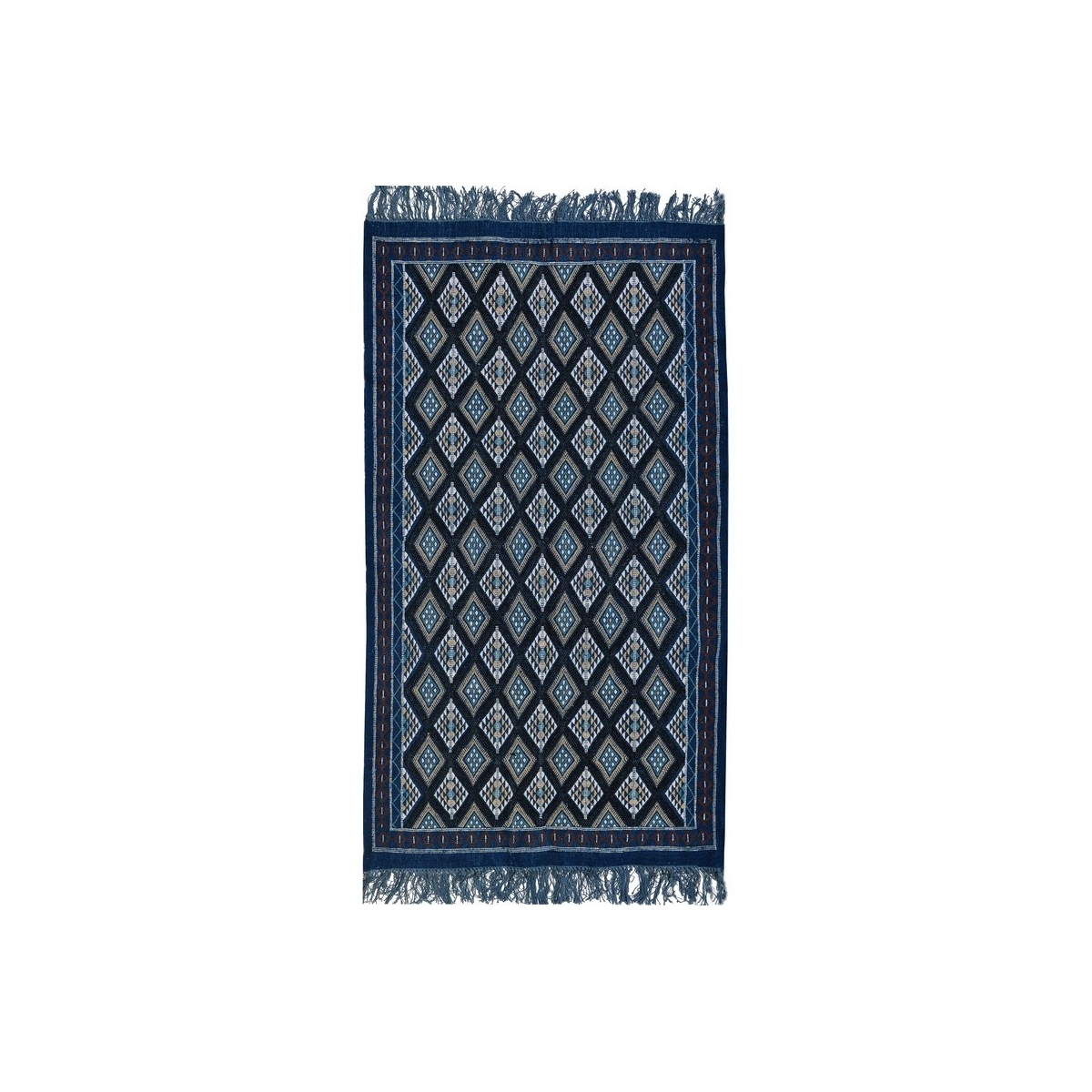 Alfombra bereber Alfombra Margoum Ghilane 120x220 Azul/Blanco (Hecho a mano, Lana, Túnez) Alfombra margoum tunecina de la ciudad