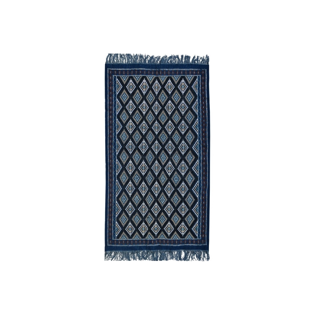 Berber carpet Rug Margoum Ghilane 120x220 Blue/White (Handmade, Wool, Tunisia) Tunisian margoum rug from the city of Kairouan. R