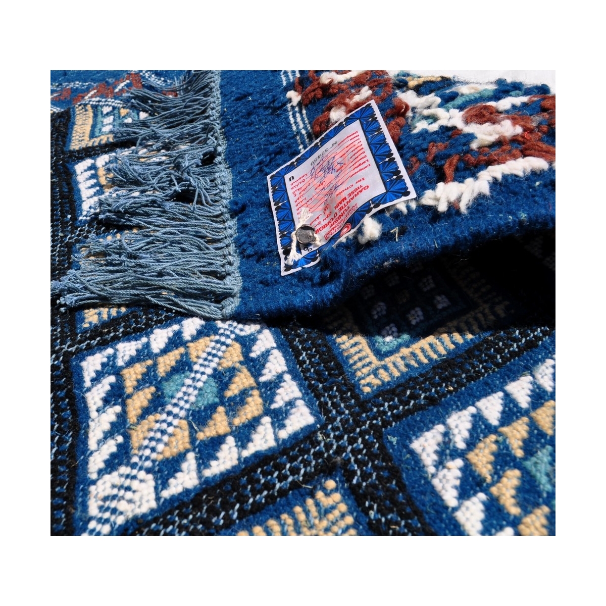 Alfombra bereber Alfombra Margoum Ghilane 120x220 Azul/Blanco (Hecho a mano, Lana, Túnez) Alfombra margoum tunecina de la ciudad