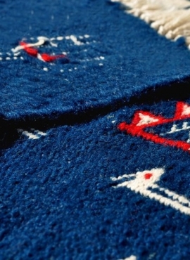 Tapijt Kilim lang Kerkouen 65x230 Blauw (Handgeweven, Wol, Tunesië)