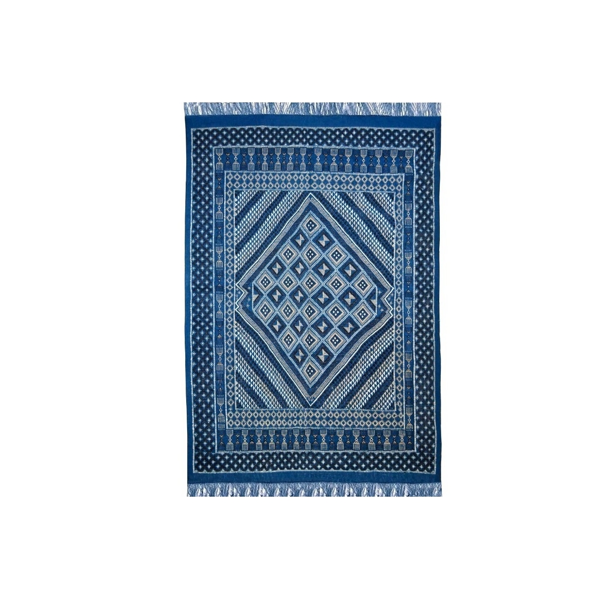 Alfombra bereber Alfombra grande Margoum Yamina 165x240 Azul (Hecho a mano, Lana, Túnez) Alfombra margoum tunecina de la ciudad 