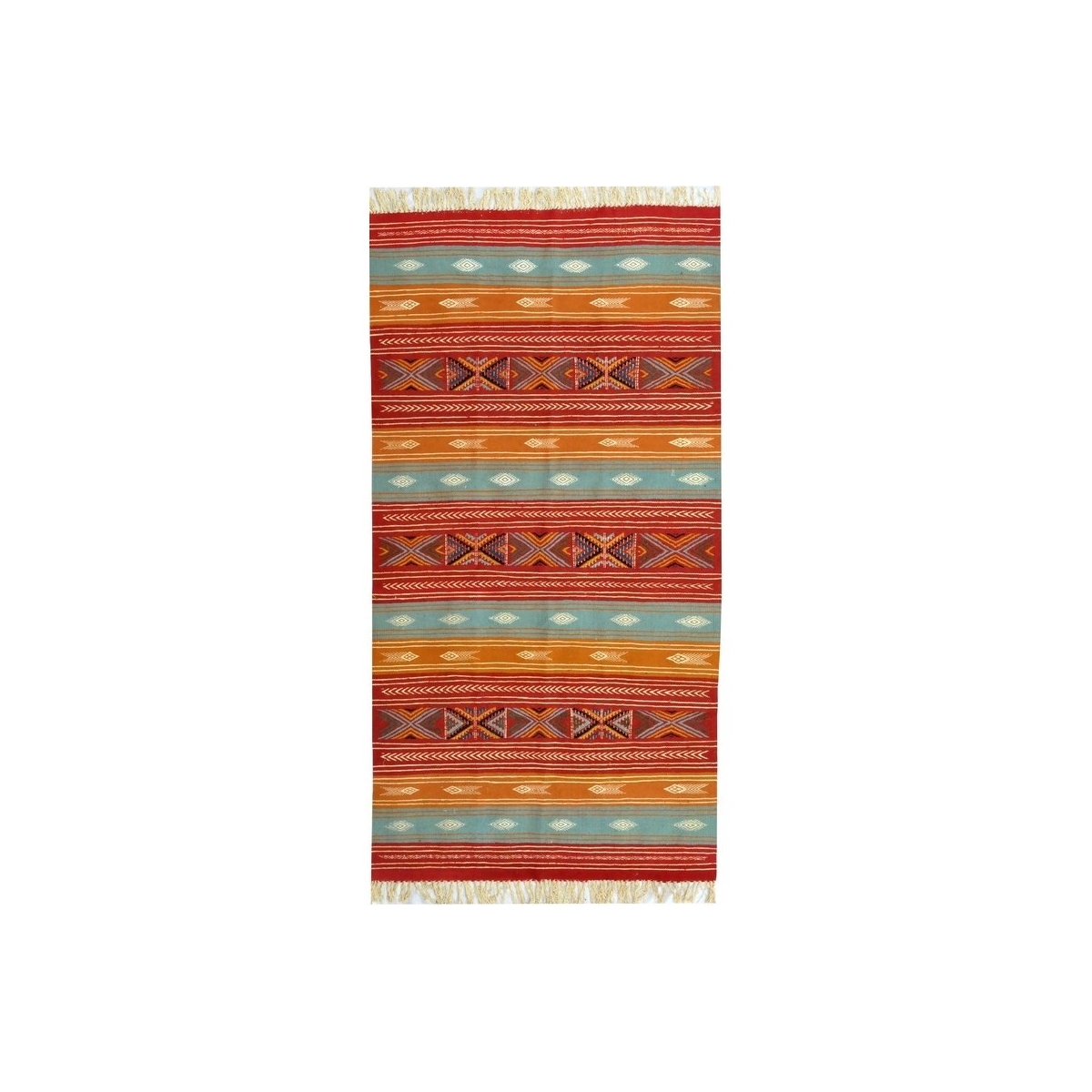 Berber Teppich Teppich Kelim Nafta 105x200 Mehrfarben (Handgewebt, Wolle, Tunesien) Tunesischer Kelim-Teppich im marokkanischen 