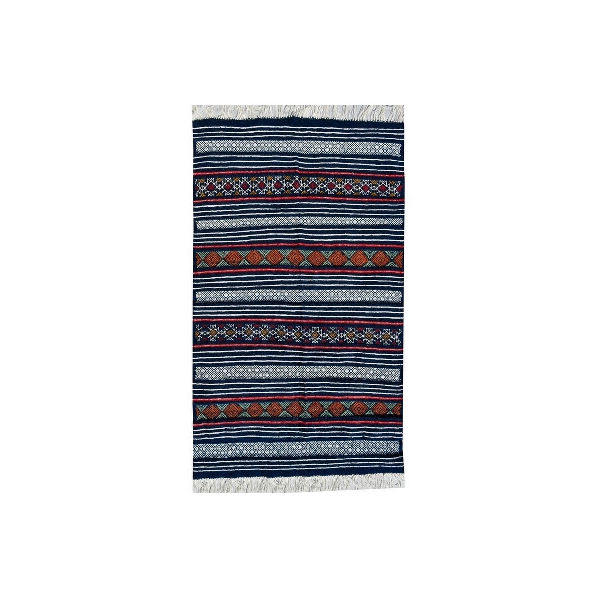 Tapete berbere Tapete Kilim Tej 98x140 Azul (Tecidos à mão, Lã, Tunísia) Tapete tunisiano kilim, estilo marroquino. Tapete retan