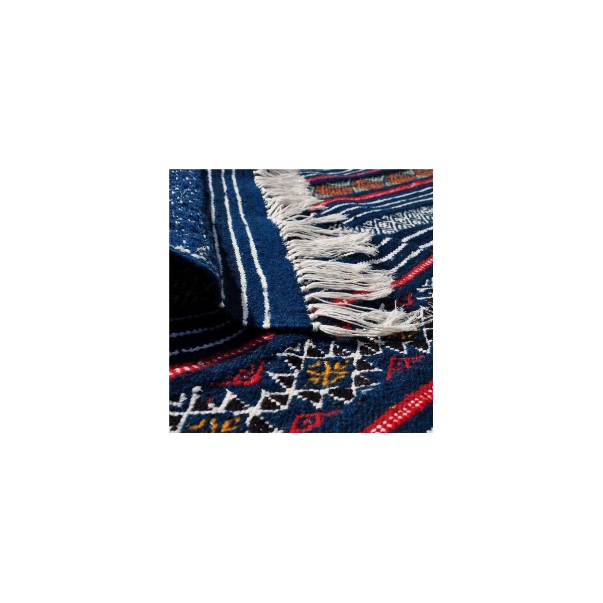 Tapete berbere Tapete Kilim Tej 98x140 Azul (Tecidos à mão, Lã, Tunísia) Tapete tunisiano kilim, estilo marroquino. Tapete retan