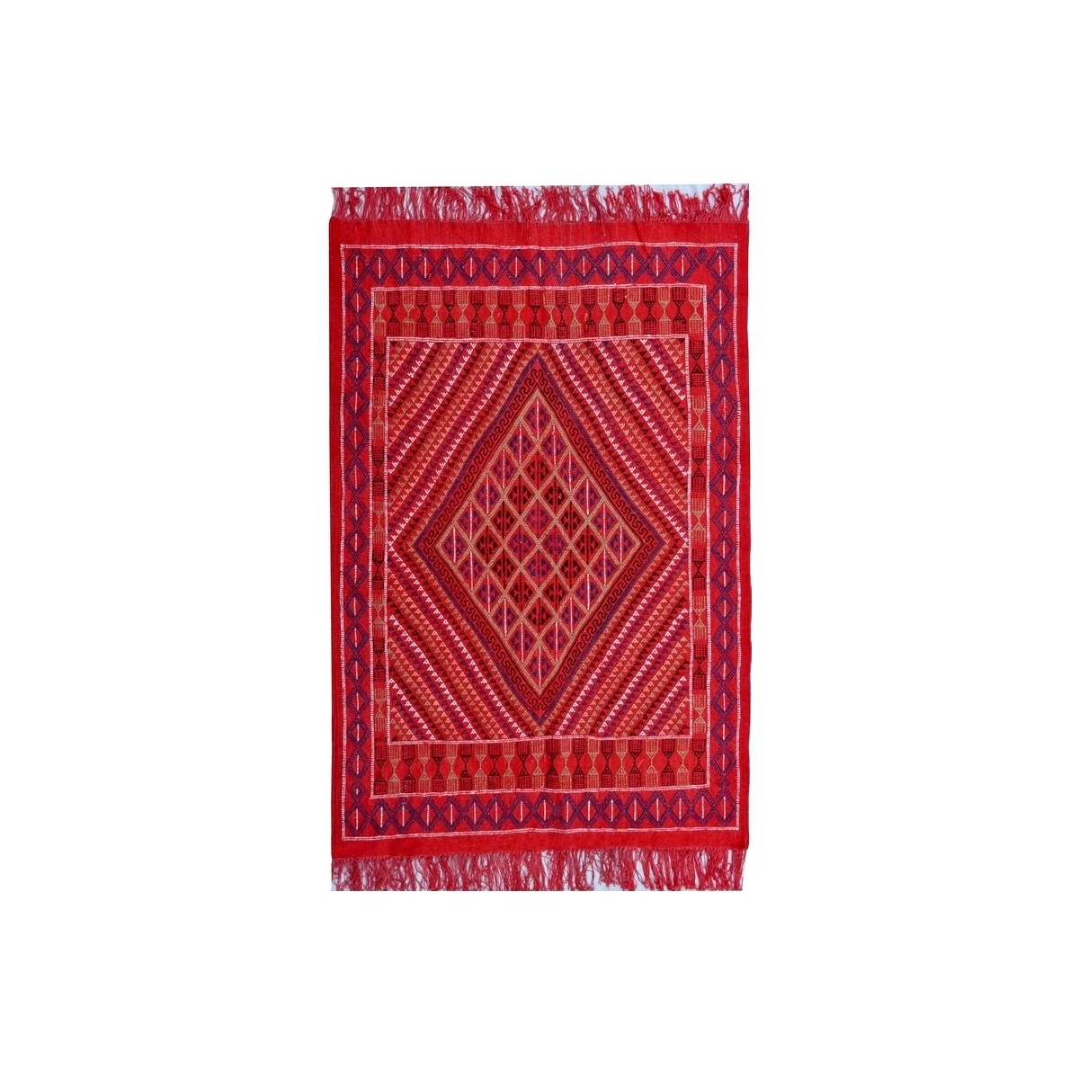 Berber Teppich Teppich Margoum Tounes 125x190 Rot (Handgefertigt, Wolle) Tunesischer Margoum-Teppich aus der Stadt Kairouan. Rec