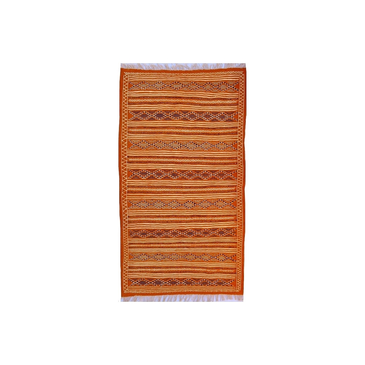 Berber Teppich Teppich Kelim Rached 110x195 Orange/Schwarz (Handgewebt, Wolle, Tunesien) Tunesischer Kelim-Teppich im marokkanis