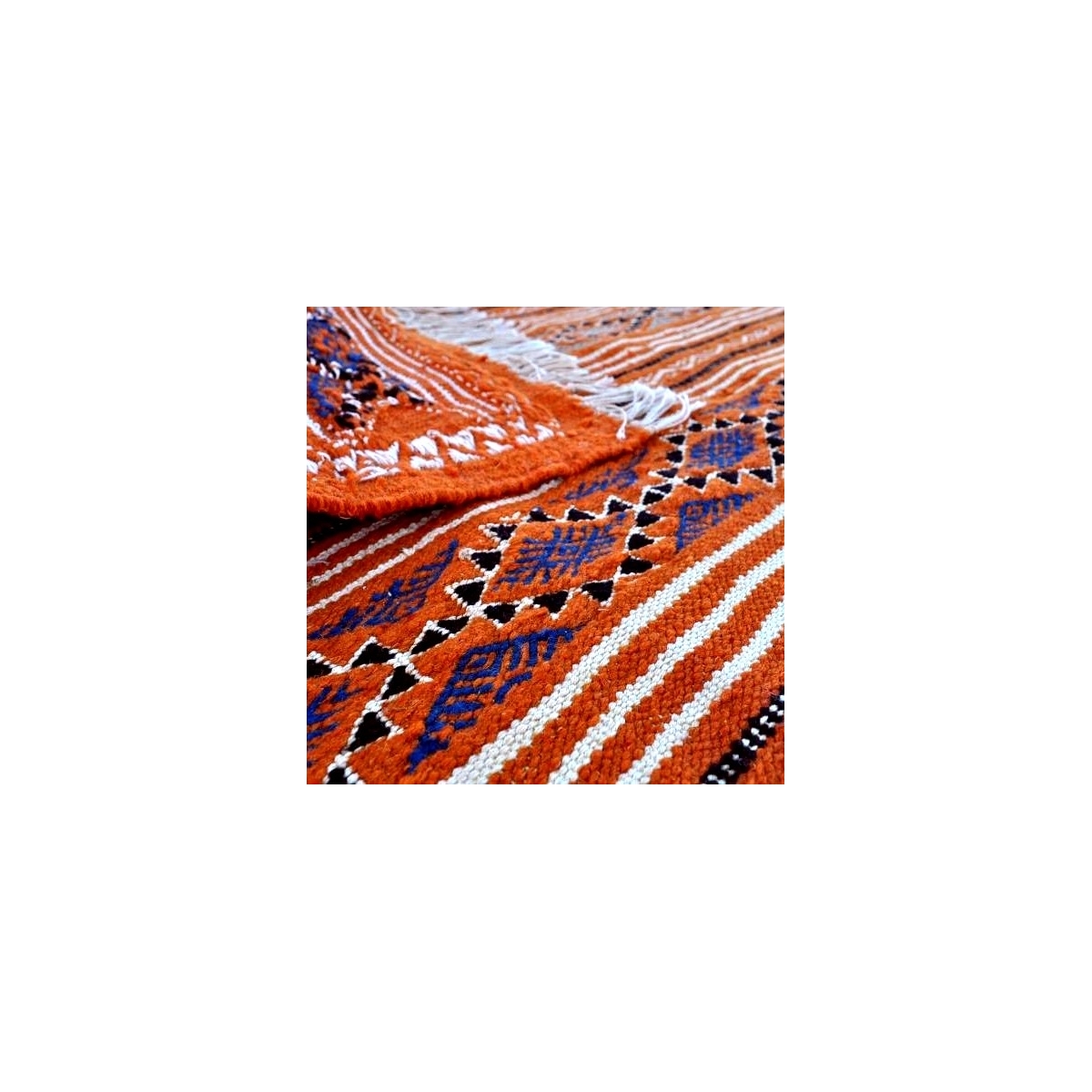 Berber Teppich Teppich Kelim Rached 110x195 Orange/Schwarz (Handgewebt, Wolle, Tunesien) Tunesischer Kelim-Teppich im marokkanis