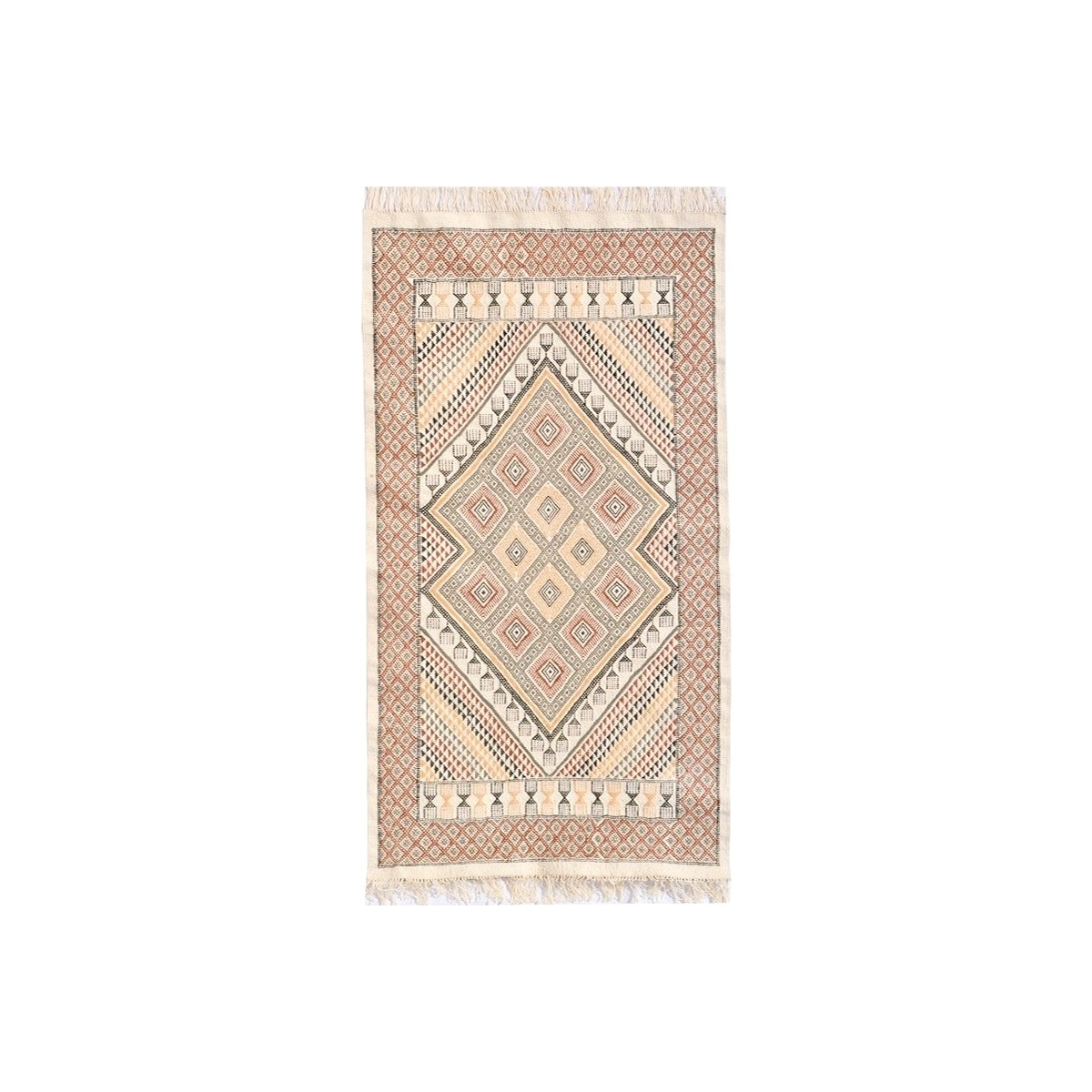 Berber Teppich Teppich Margoum Zarzis 100x195 Weiß (Handgefertigt, Wolle, Tunesien) Tunesischer Margoum-Teppich aus der Stadt Ka