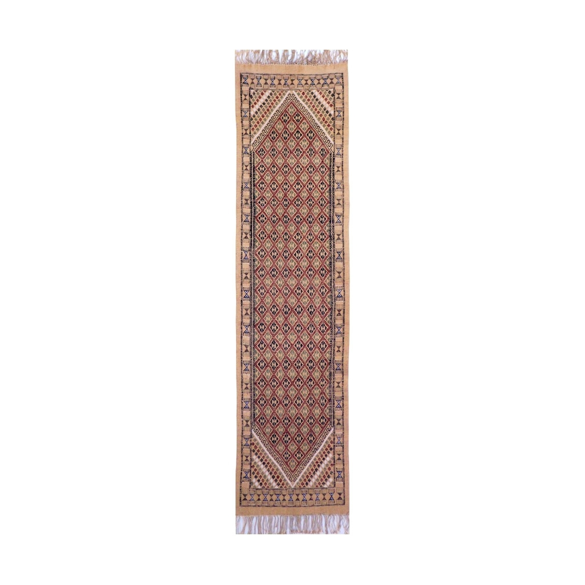 Berber Teppich Großer Teppich Margoum Sana 75x310 Beige (Handgefertigt, Wolle) Tunesischer Margoum-Teppich aus der Stadt Kairoua