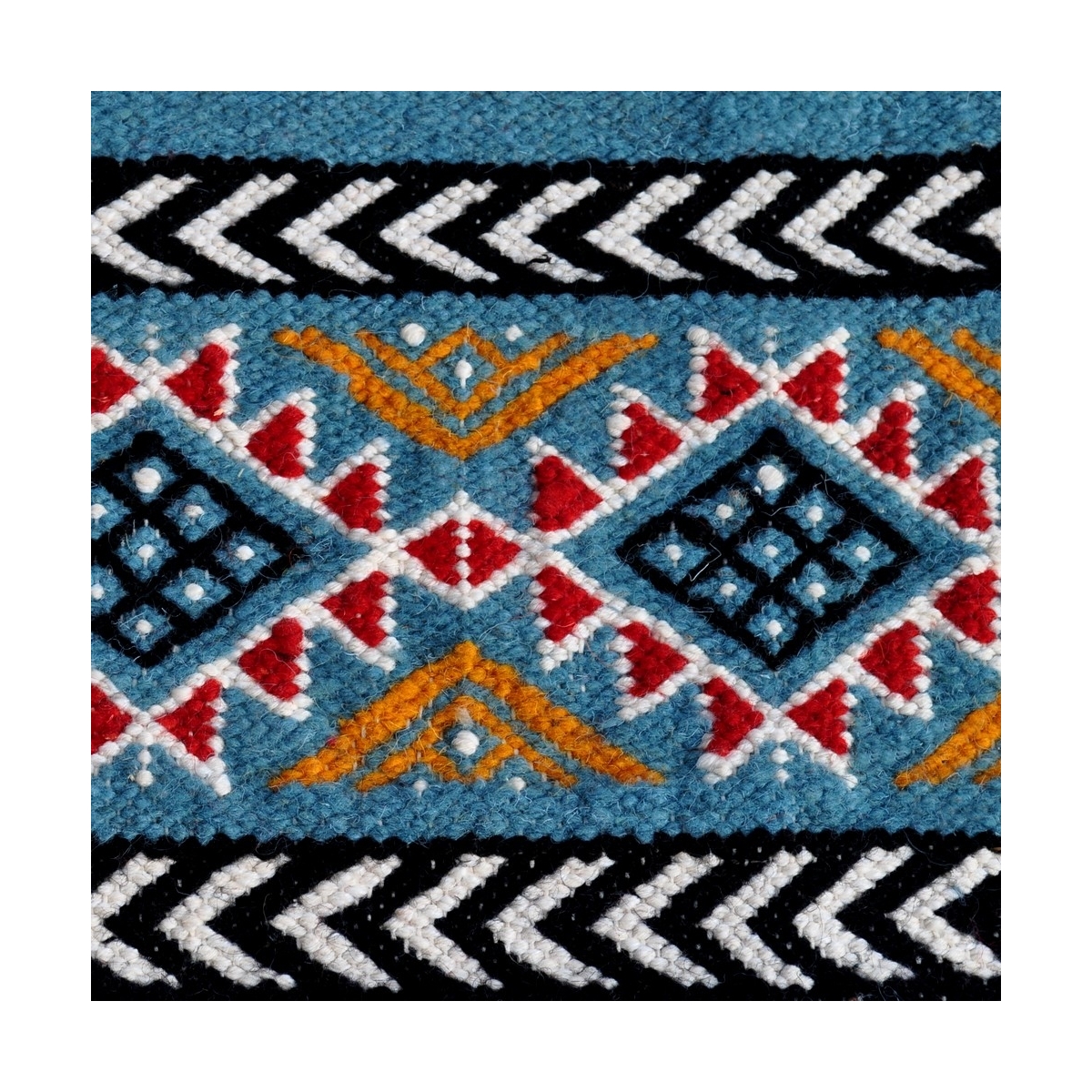 Berber tapijt Tapijt Kilim Bayen 110x195 Turkoois/Jeel/Rood (Handgeweven, Wol, Tunesië) Tunesisch kilimdeken, Marokkaanse stijl.