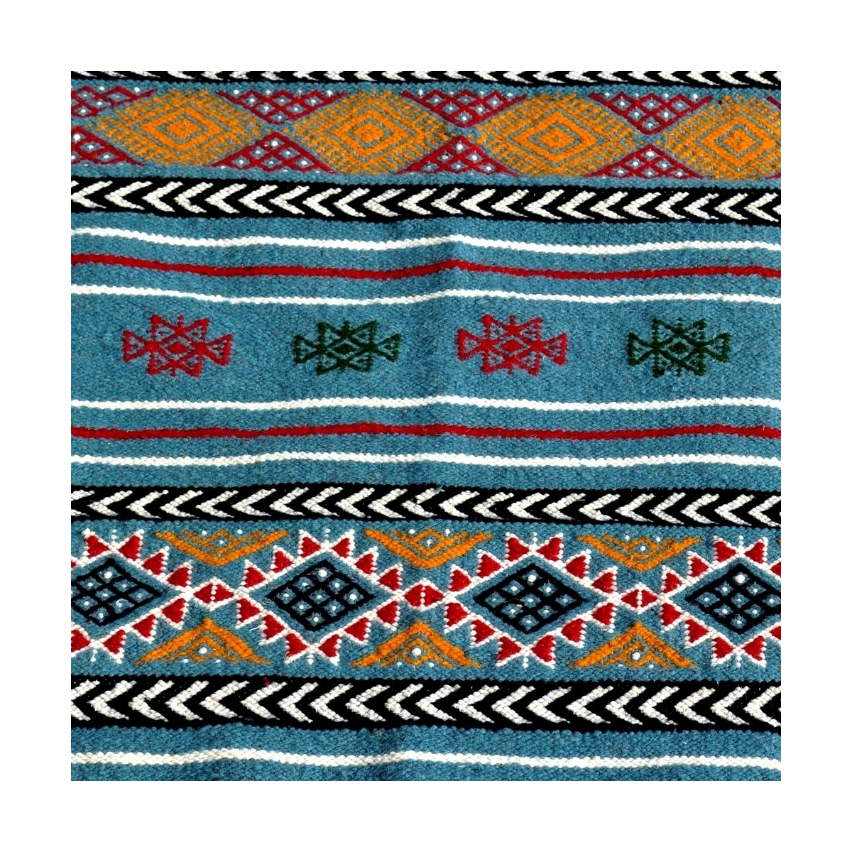Tapis berbère Tapis Kilim Bayen 110x195 Bleu turquoise /Jaune/Rouge (Tissé main, Laine) Tapis kilim tunisien style tapis marocai