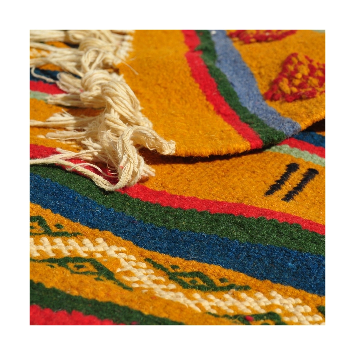 Tapis berbère Tapis Kilim Ouarzazate 125x245 Jaune/Multiclore (Tissé main, Laine) Tapis kilim tunisien style tapis marocain. Tap