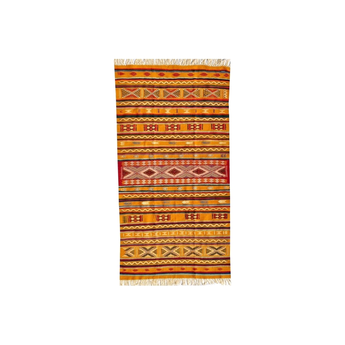 Tapis berbère Tapis Kilim Ouarzazate 125x245 Jaune/Multiclore (Tissé main, Laine) Tapis kilim tunisien style tapis marocain. Tap