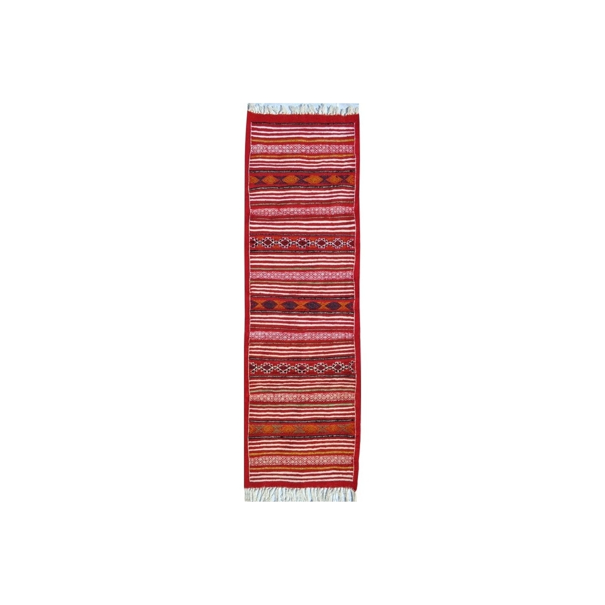 Berber carpet Rug Kilim long Essour 65x190 Red (Handmade, Wool, Tunisia) Tunisian Rug Kilim style Moroccan rug. Rectangular carp