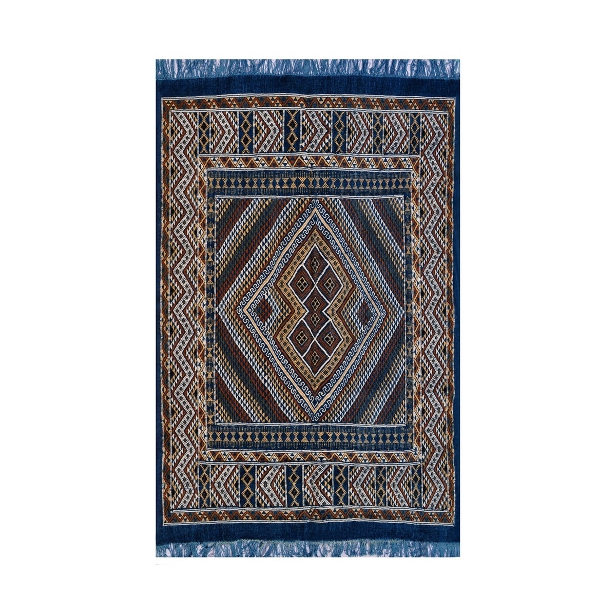 Berber Teppich Großer Teppich Margoum Nahrawen 170x240 Blau (Handgefertigt, Wolle, Tunesien) Tunesischer Margoum-Teppich aus der