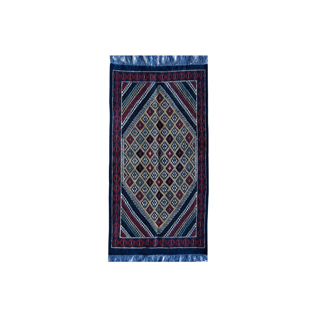 Alfombra bereber Alfombra Margoum Rejiche 100x200 Azul (Hecho a mano, Lana, Túnez) Alfombra margoum tunecina de la ciudad de Kai