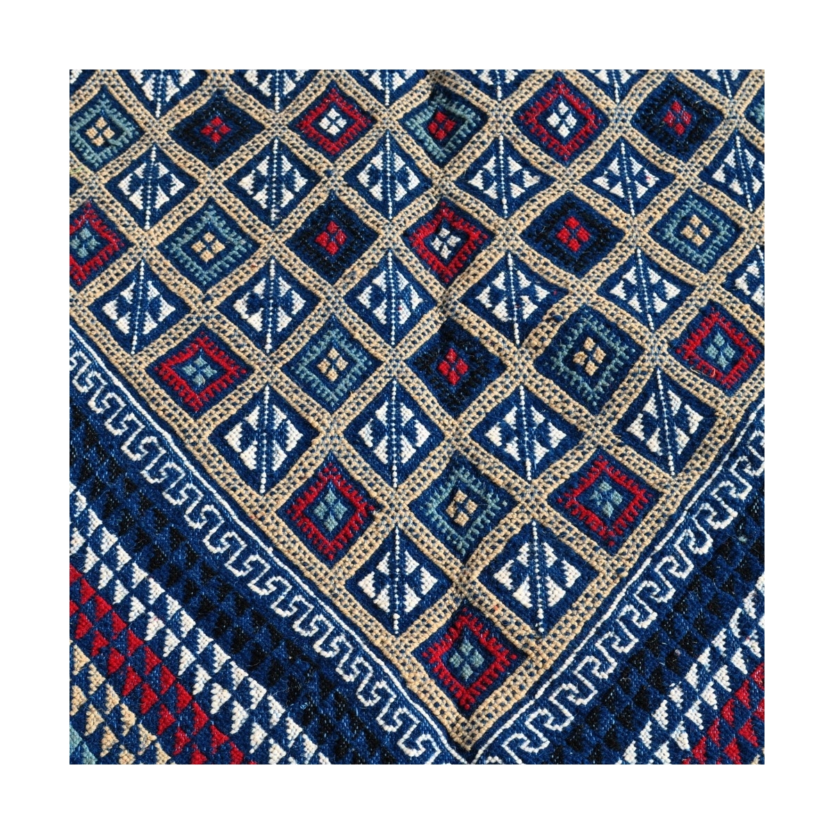 Alfombra bereber Alfombra Margoum Rejiche 100x200 Azul (Hecho a mano, Lana, Túnez) Alfombra margoum tunecina de la ciudad de Kai