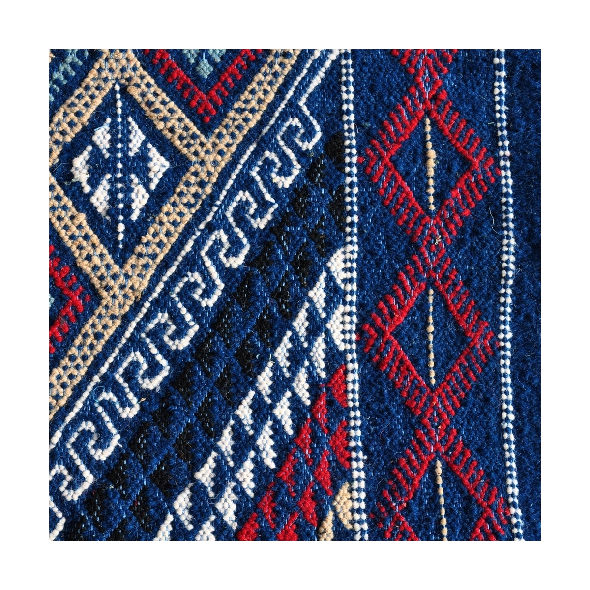 Alfombra bereber Alfombra Margoum Rejiche 100x200 Azul (Hecho a mano, Lana, Túnez) Alfombra margoum tunecina de la ciudad de Kai