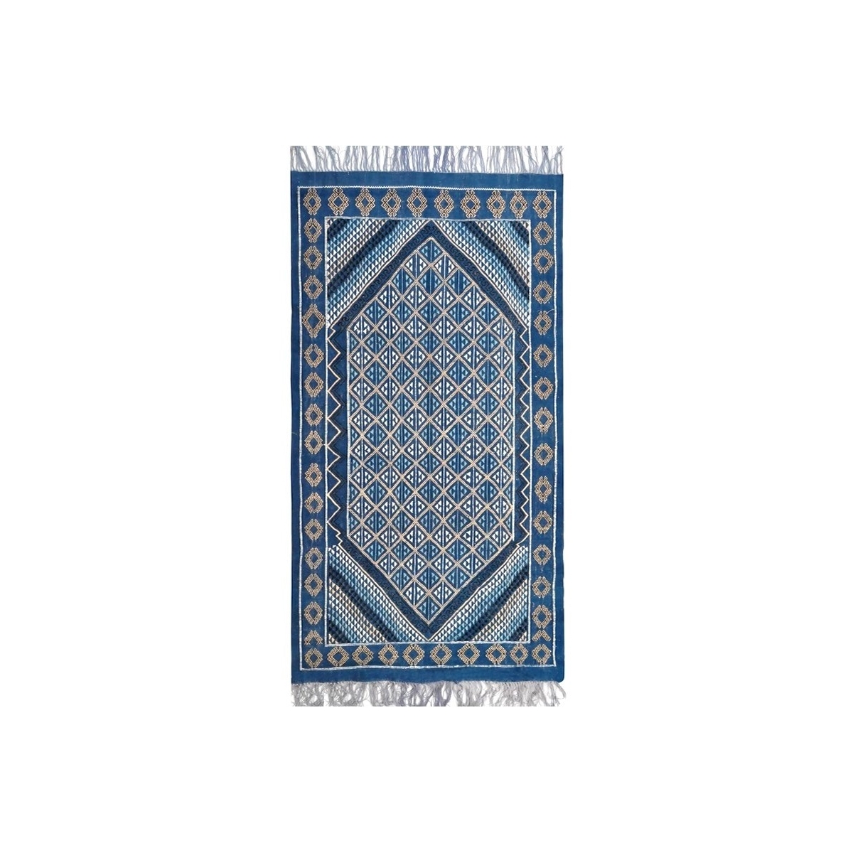 Alfombra bereber Alfombra Margoum Tajerouine 110x215 Azul/Blanco (Hecho a mano, Lana, Túnez) Alfombra margoum tunecina de la ciu