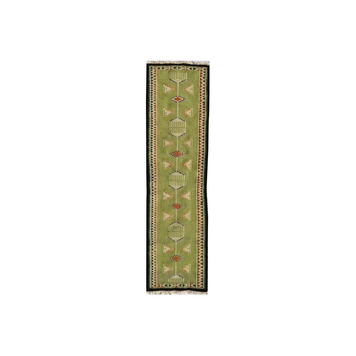 tappeto berbero Tappeto Kilim Dhamer 60x210 Verde (Fatto a mano, Lana) Tappeto kilim tunisino, in stile marocchino. Tappeto rett