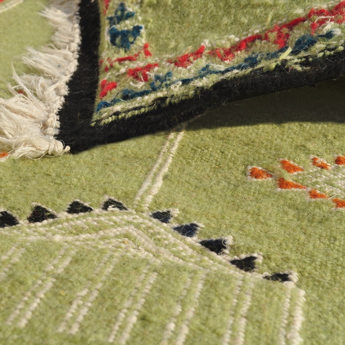 Berber Teppich Teppich Kelim Dhamer 60x210 Grün (Handgewebt, Wolle) Tunesischer Kelim-Teppich im marokkanischen Stil. Rechteckig