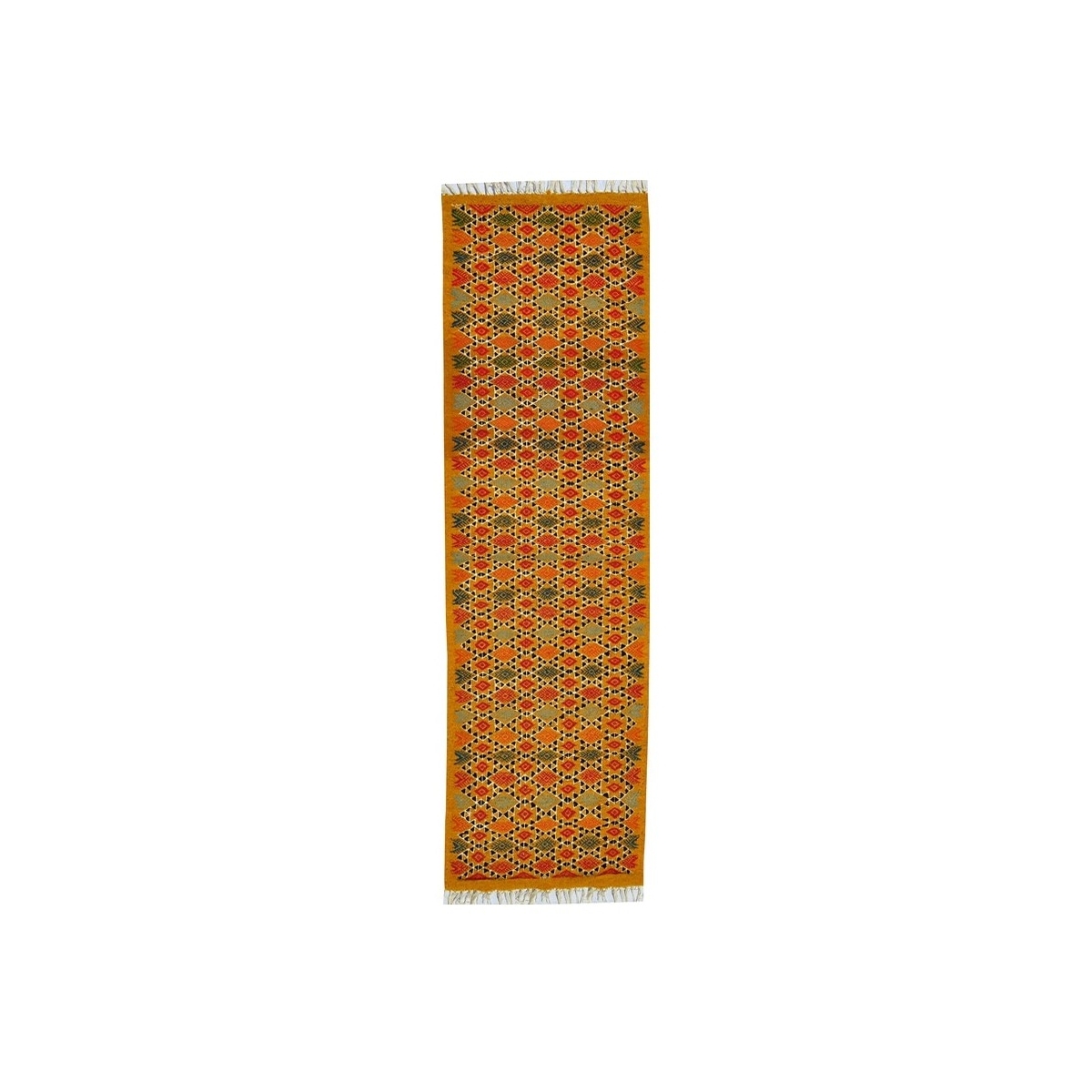 Berber Teppich Teppich Kelim lang Jedeliene 60x210 Gelb (Handgewebt, Wolle, Tunesien) Tunesischer Kelim-Teppich im marokkanische