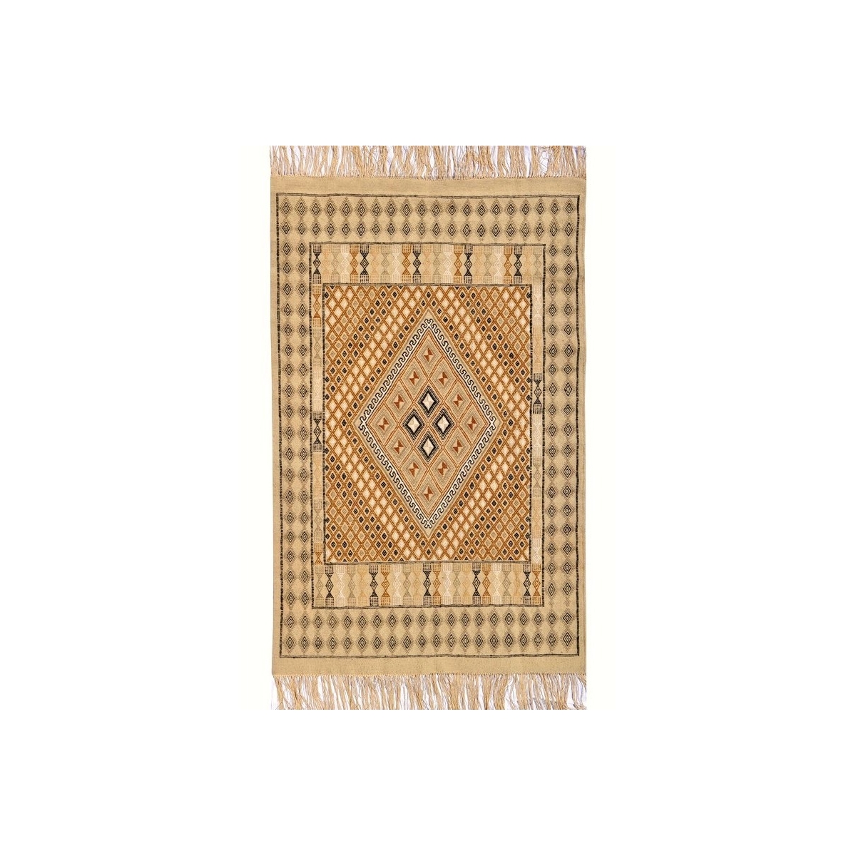 Berber Teppich Teppich Margoum Regueb 125x195 Beige (Handgefertigt, Wolle, Tunesien) Tunesischer Margoum-Teppich aus der Stadt K