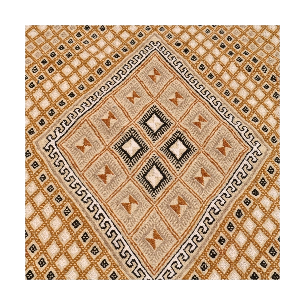 Alfombra bereber Alfombra Margoum Regueb 125x195 Beige (Hecho a mano, Lana, Túnez) Alfombra margoum tunecina de la ciudad de Kai