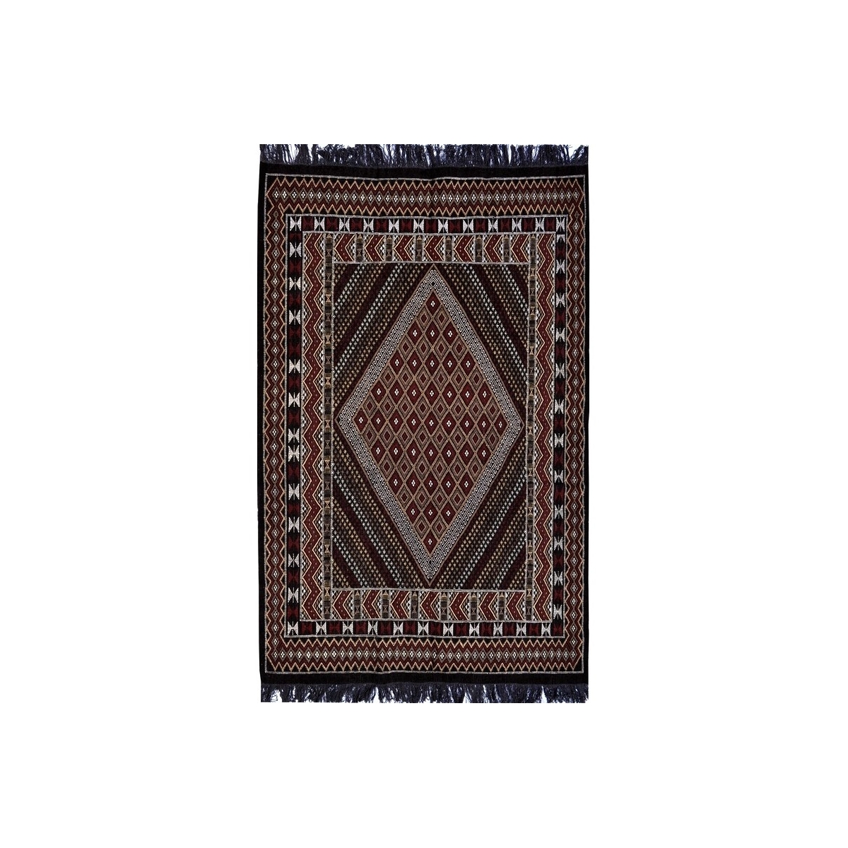 Alfombra bereber Alfombra grande Margoum Foussana 200x300 Negro (Hecho a mano, Lana, Túnez) Alfombra margoum tunecina de la ciud