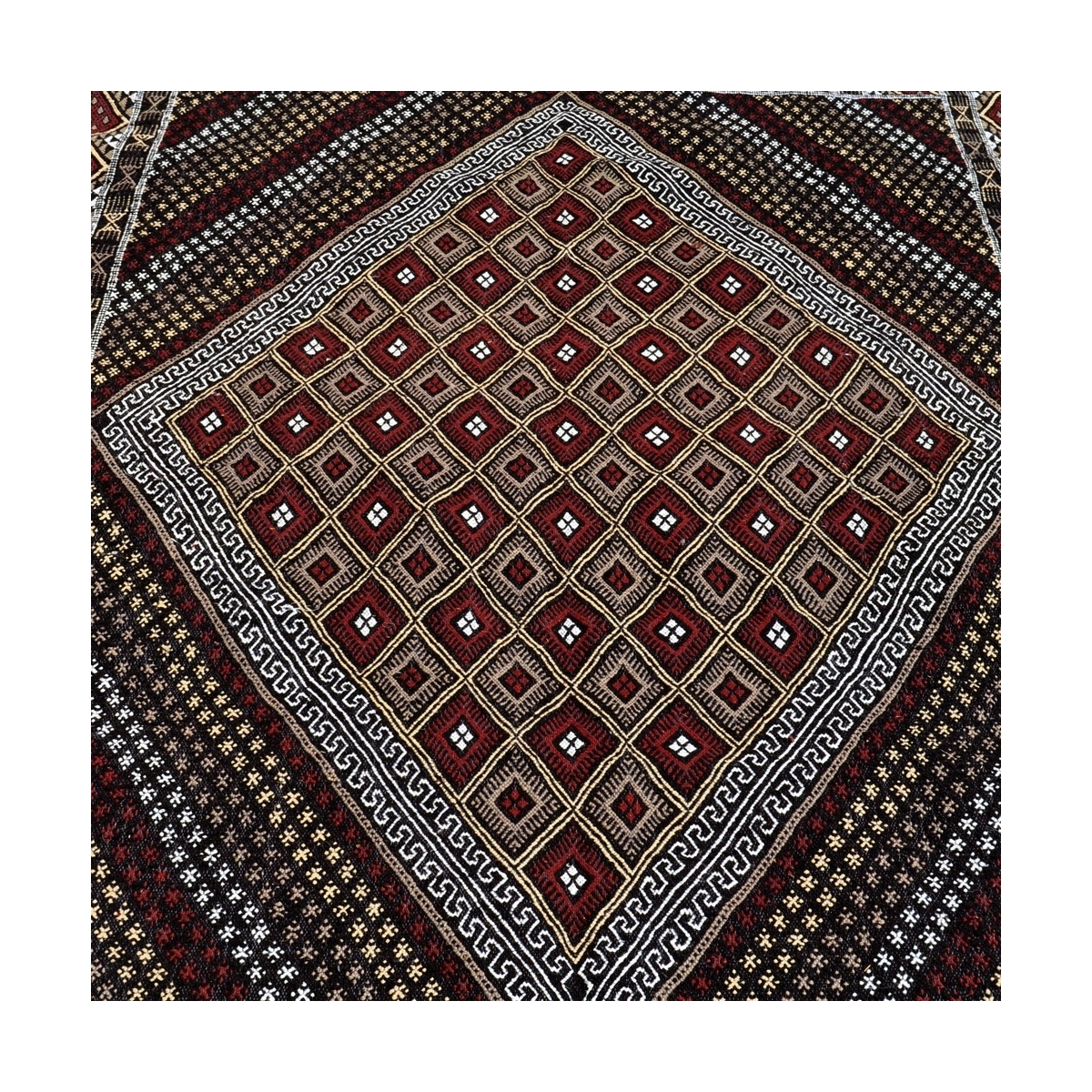 Alfombra bereber Alfombra grande Margoum Foussana 200x300 Negro (Hecho a mano, Lana, Túnez) Alfombra margoum tunecina de la ciud