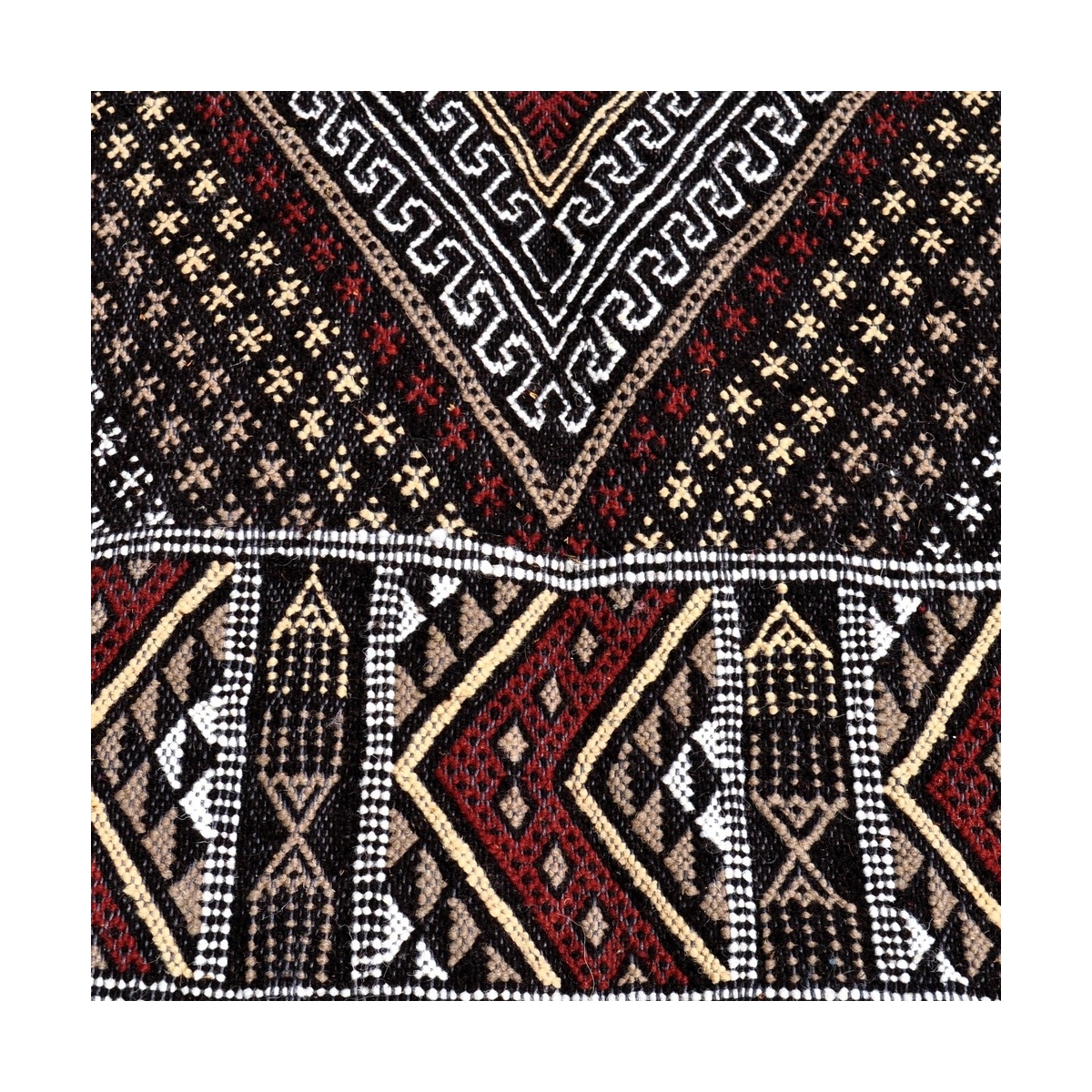 Alfombra bereber Alfombra grande Margoum Foussana 200x300 Negro (Hecho a mano, Lana, Túnez) Alfombra margoum tunecina de la ciud