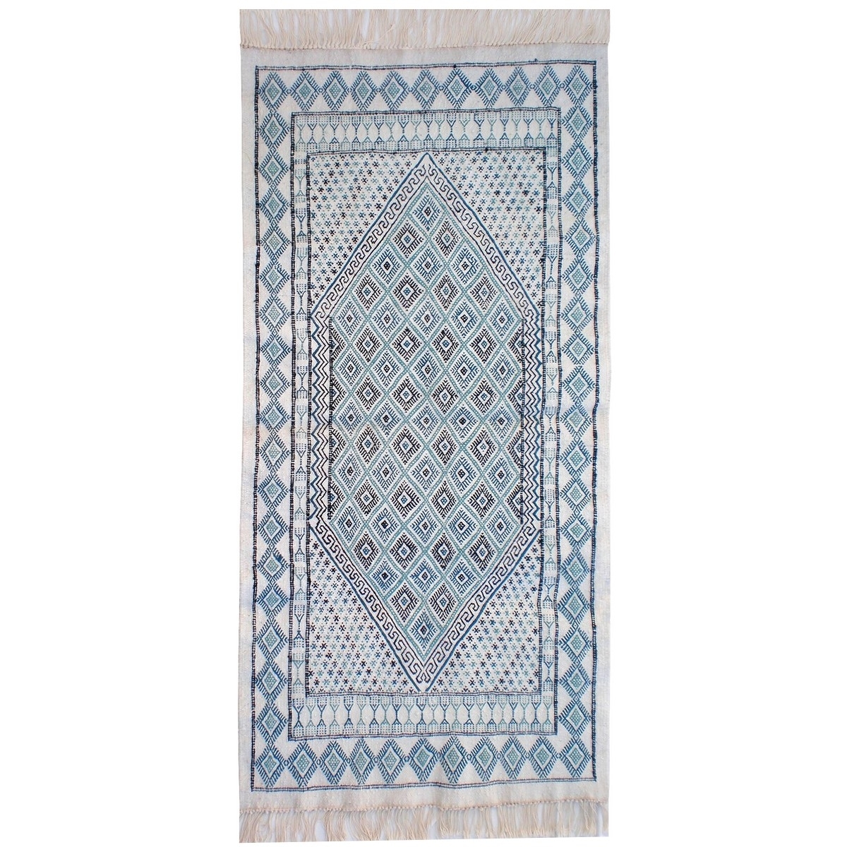 Alfombra bereber Alfombra grande Margoum Morjane 100x200 Azul/Blanco (Hecho a mano, Lana, Túnez) Alfombra margoum tunecina de la