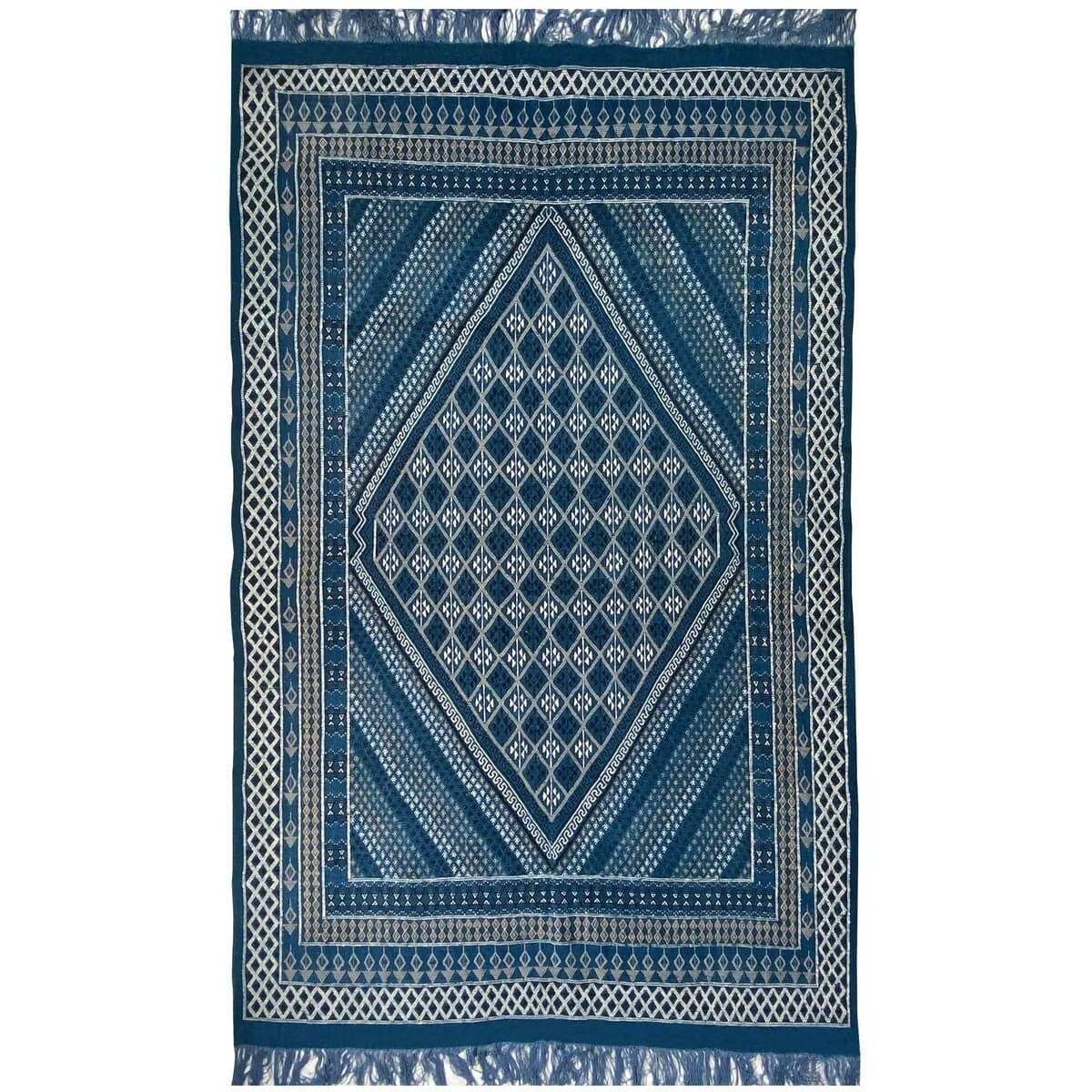 Tapis berbère Tapis Margoum Layth 186x320 cm Bleu/Blanc (Fait main, Laine, Tunisie) Tapis margoum tunisien de la ville de Kairou