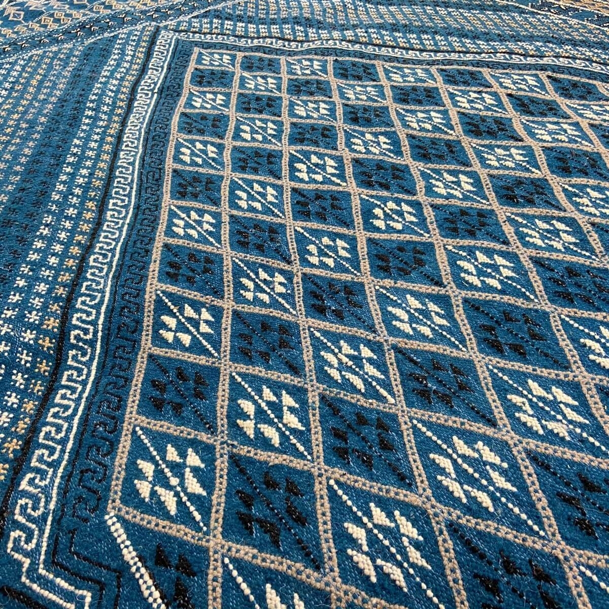 Tapis berbère Tapis Margoum Layth 186x320 cm Bleu/Blanc (Fait main, Laine, Tunisie) Tapis margoum tunisien de la ville de Kairou