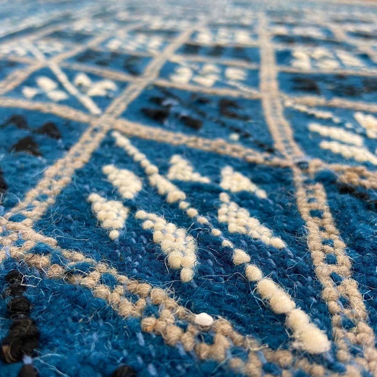 Tapis berbère Tapis Margoum Layth 186x320 cm Bleu/Blanc (Fait main, Laine, Tunisie) Tapis margoum tunisien de la ville de Kairou