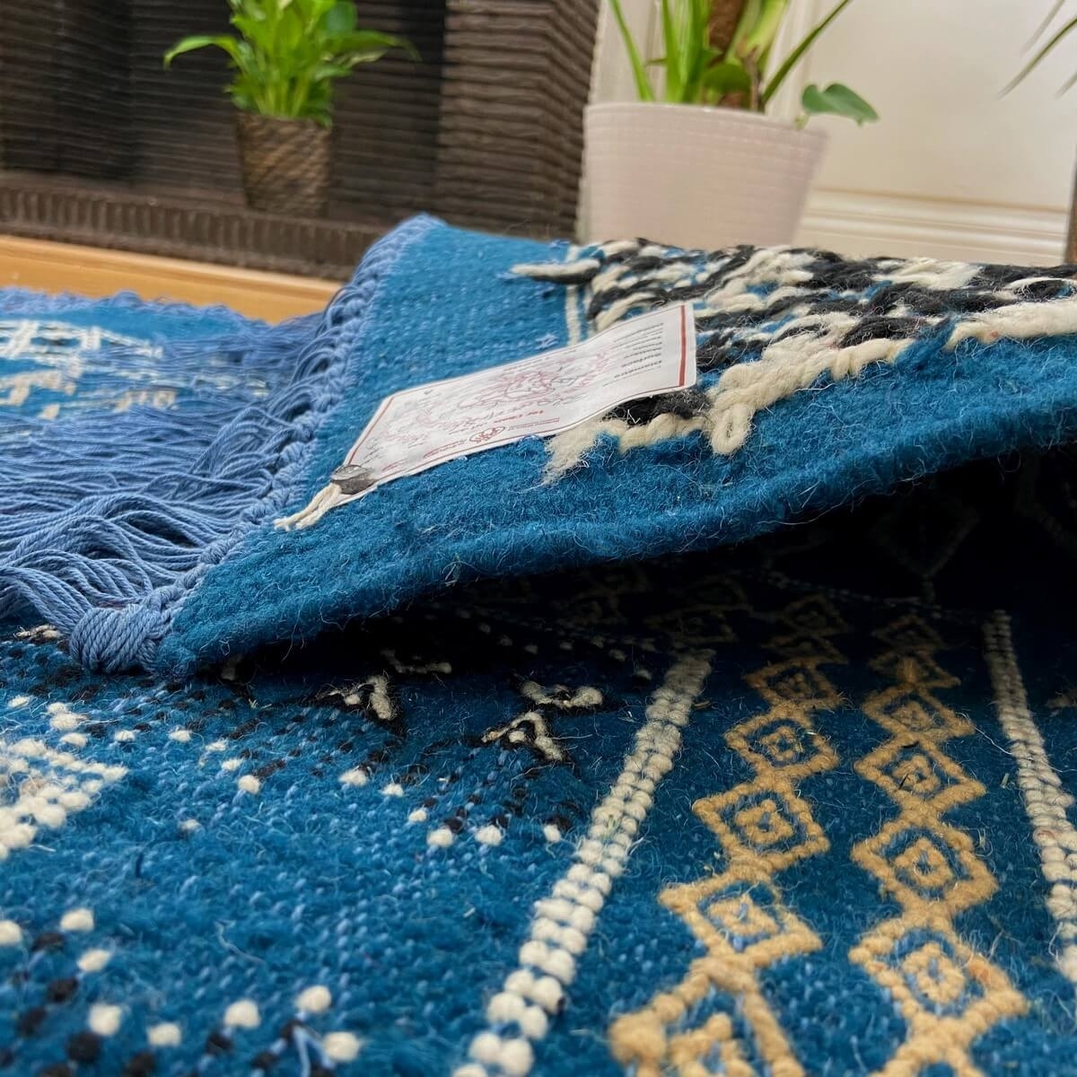 Tapis berbère Tapis Margoum Layth 186x320 cm Bleu/Blanc (Fait main, Laine, Tunisie) Tapis margoum tunisien de la ville de Kairou