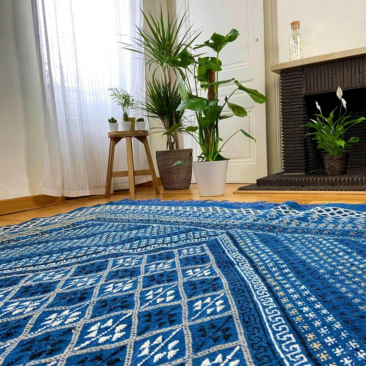 Tapis berbère Tapis Margoum Layth 186x320 cm Bleu/Blanc (Fait main, Laine, Tunisie) Tapis margoum tunisien de la ville de Kairou