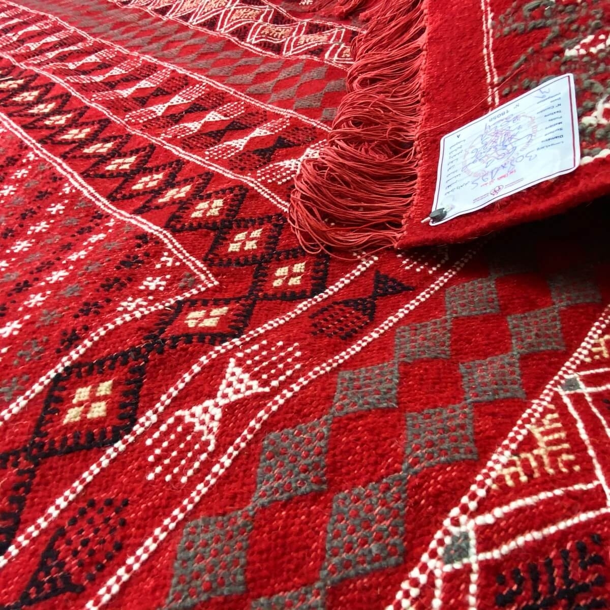 Tapete berbere Tapete Margoum Delaali 195x308 cm Vermelho (Artesanal, Lã) Tapete Margoum tunisino da cidade de Kairouan. Tapete 