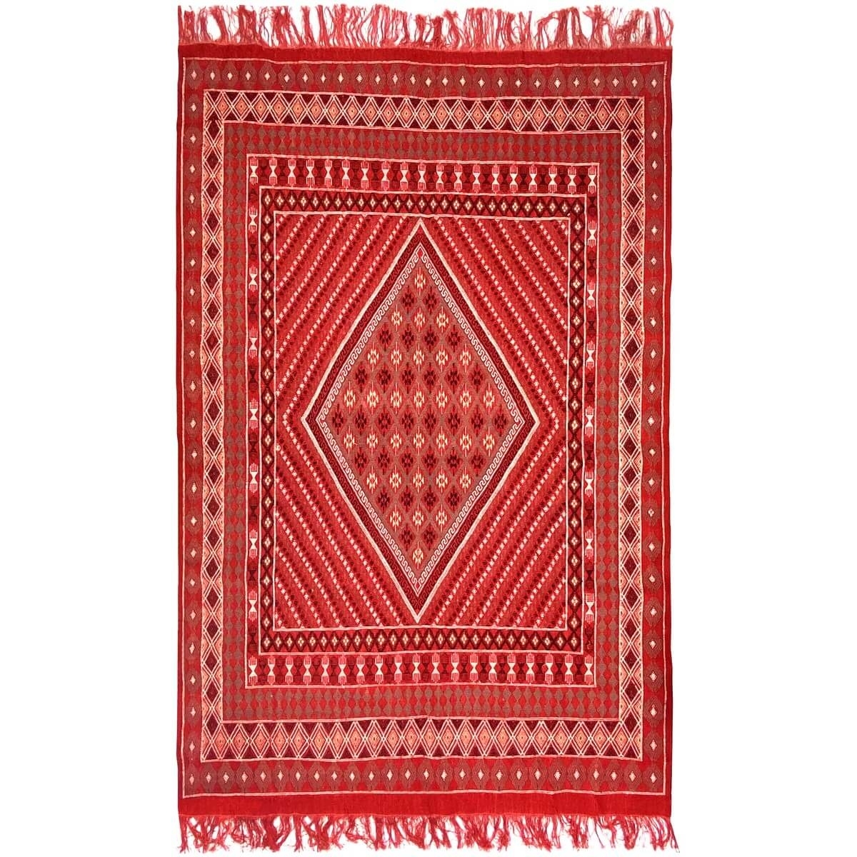 Tapete berbere Tapete Margoum Delaali 195x308 cm Vermelho (Artesanal, Lã) Tapete Margoum tunisino da cidade de Kairouan. Tapete 