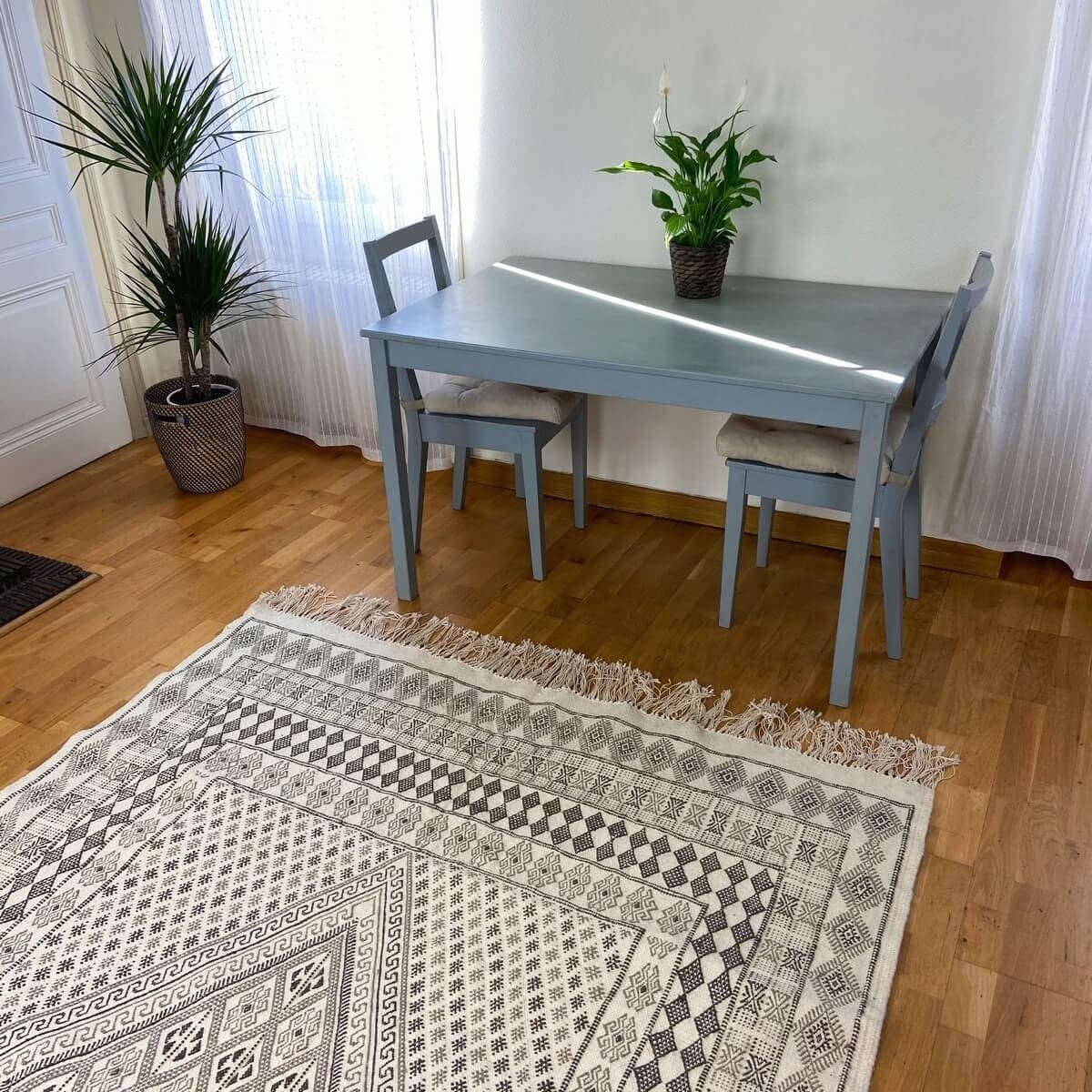 Alfombra bereber Alfombra grande Margoum Samssa 170x250 cm Negro Blanco Gris (Hecho a mano, Lana, Túnez) Alfombra margoum tuneci