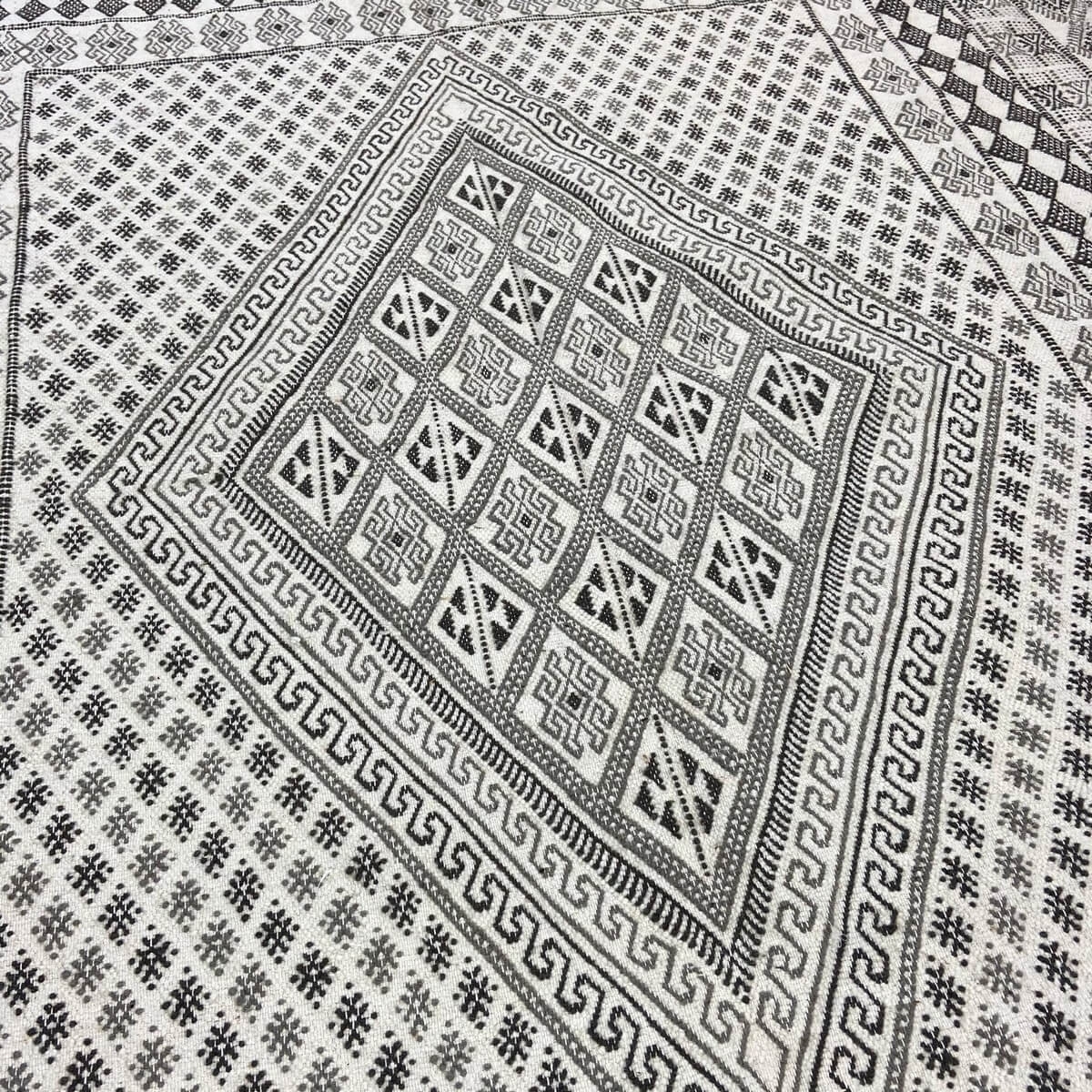 Alfombra bereber Alfombra grande Margoum Samssa 170x250 cm Negro Blanco Gris (Hecho a mano, Lana, Túnez) Alfombra margoum tuneci