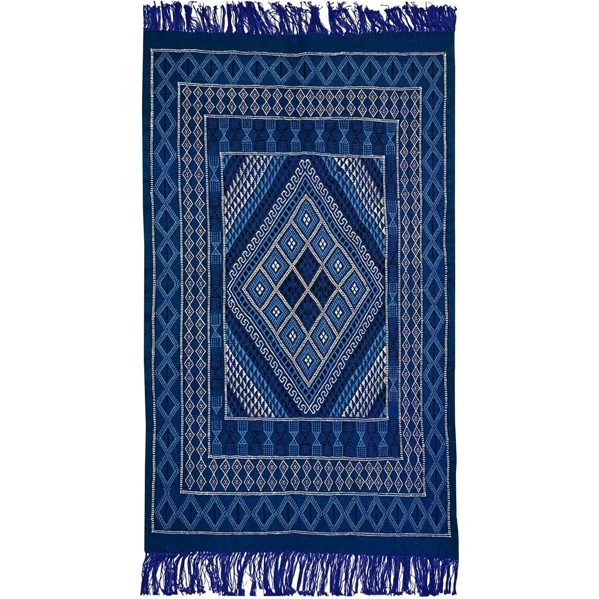 Berber tapijt Tapijt Margoum Nidhal 120x180 Blauw/Wit (Handgeweven, Wol, Tunesië) Tunesisch Margoum Tapijt uit de stad Kairouan.