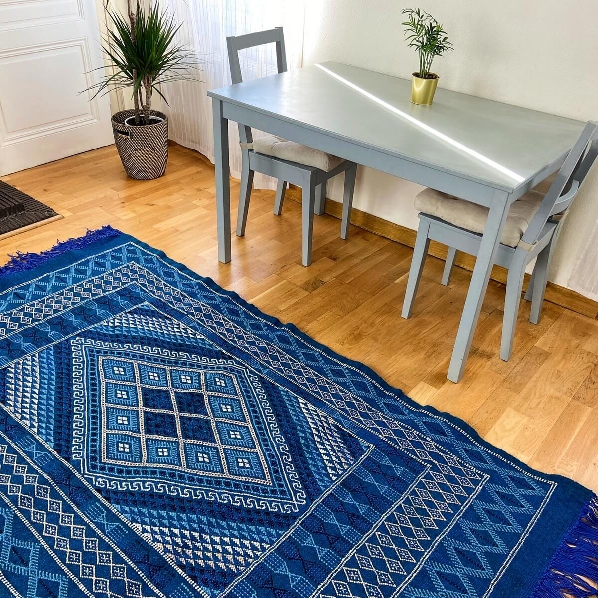 Berber tapijt Tapijt Margoum Nidhal 120x180 Blauw/Wit (Handgeweven, Wol, Tunesië) Tunesisch Margoum Tapijt uit de stad Kairouan.
