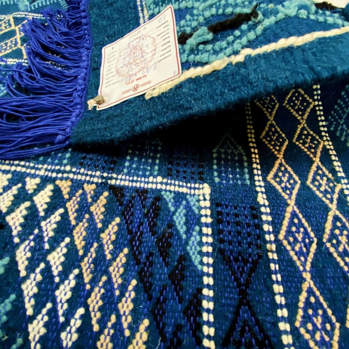 Berber tapijt Tapijt Margoum Nidhal 120x180 Blauw/Wit (Handgeweven, Wol, Tunesië) Tunesisch Margoum Tapijt uit de stad Kairouan.
