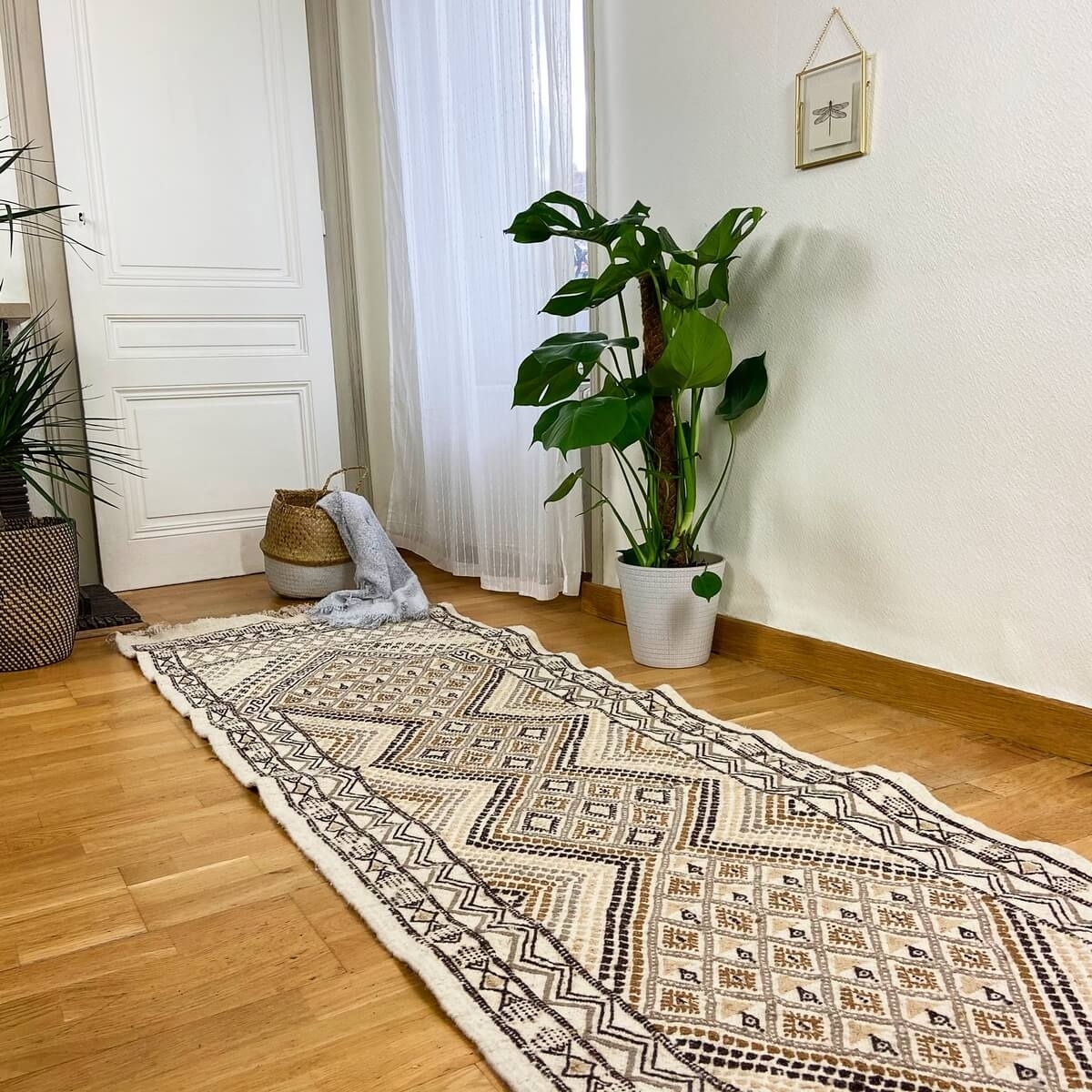Berber tapijt Tapijt Margoum Zaatar 78x318 cm Wit/Bruin (Handgeweven, Wol, Tunesië) Tunesisch Margoum Tapijt uit de stad Kairoua