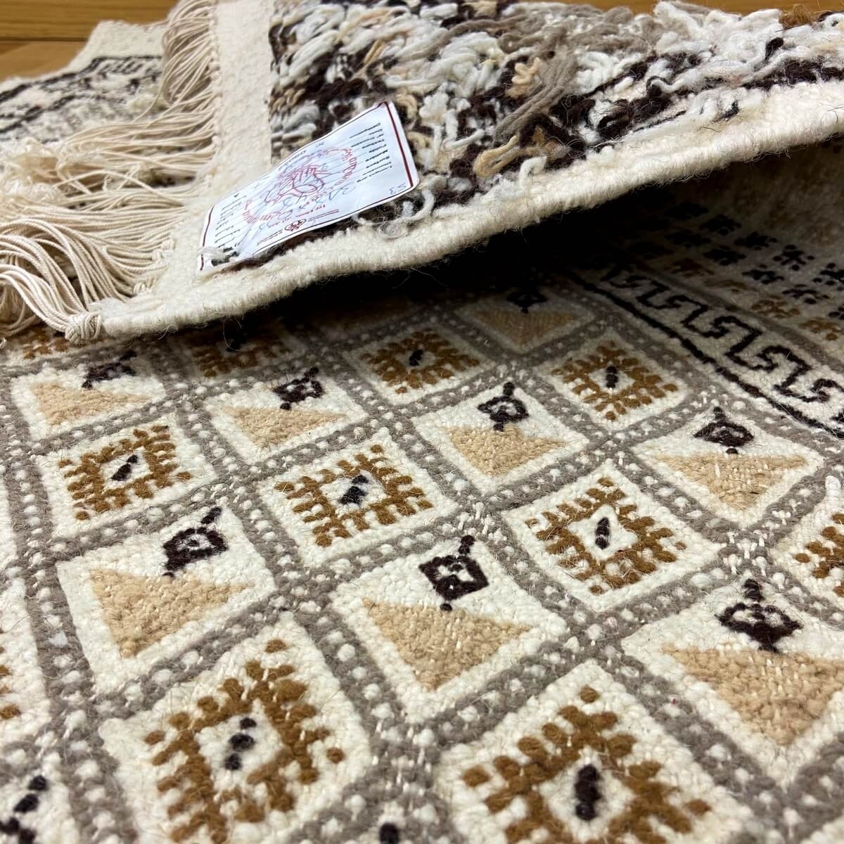 Berber tapijt Tapijt Margoum Zaatar 78x318 cm Wit/Bruin (Handgeweven, Wol, Tunesië) Tunesisch Margoum Tapijt uit de stad Kairoua