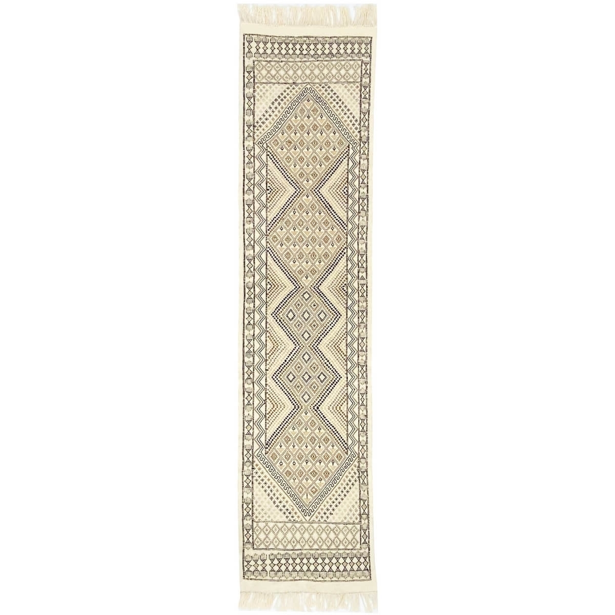 Berber tapijt Tapijt Margoum Zaatar 78x318 cm Wit/Bruin (Handgeweven, Wol, Tunesië) Tunesisch Margoum Tapijt uit de stad Kairoua