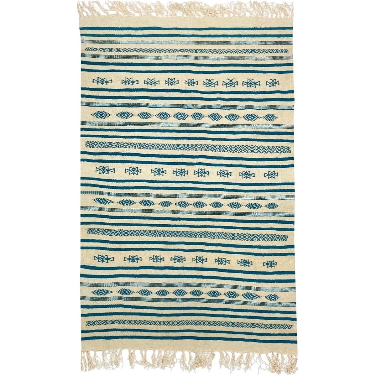 tappeto berbero Tappeto Kilim lungo Massoud 70x180 Beige Blu (Fatto a mano, Lana, Tunisia) Tappeto kilim tunisino, in stile maro