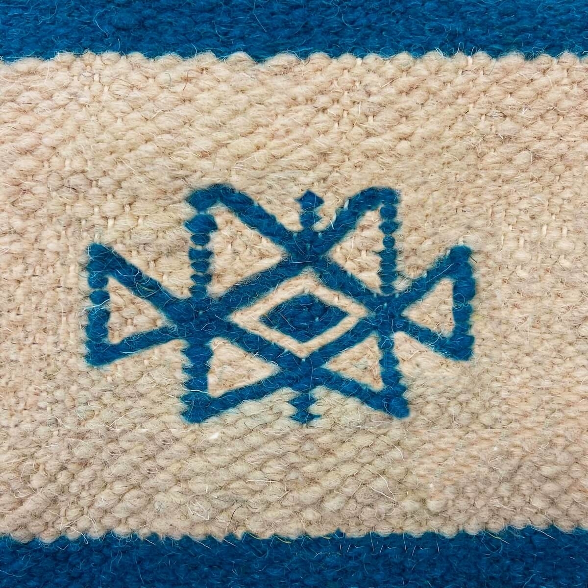tappeto berbero Tappeto Kilim lungo Massoud 70x180 Beige Blu (Fatto a mano, Lana, Tunisia) Tappeto kilim tunisino, in stile maro