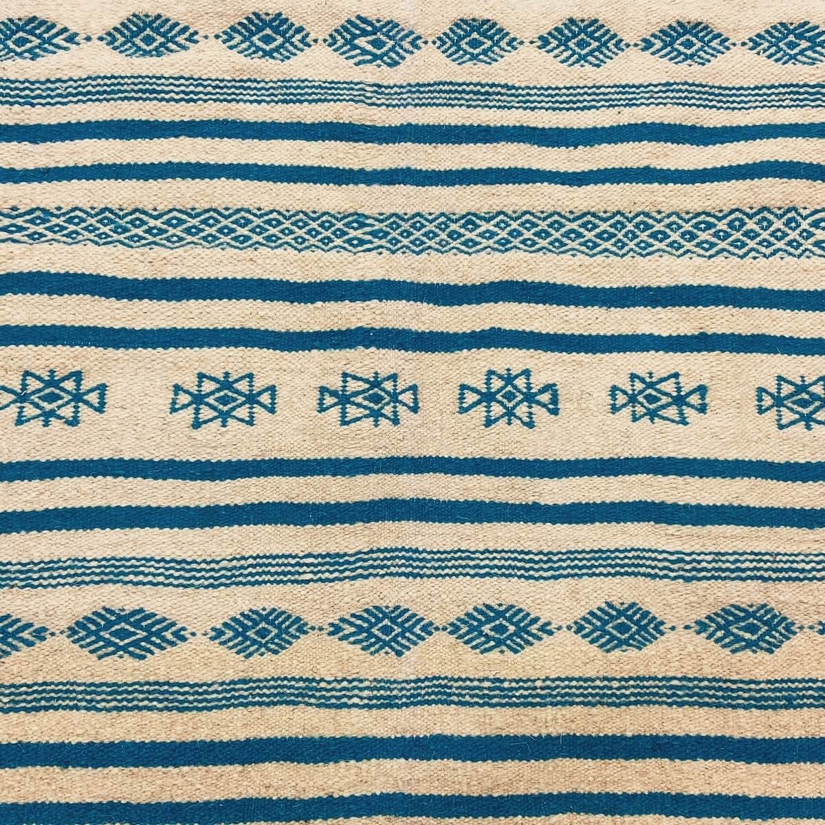Tapis berbère Tapis Kilim long Esesnou 114x186 cm Beige Bleu (Tissé main, Laine, Tunisie) Tapis kilim tunisien style tapis maroc